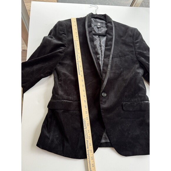 H&M Men's Blazer Sport Coat Jacket 40R Velvet Black One Button Satin Trim Lapel - Picture 6 of 11